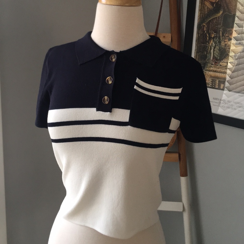 Crop stripe polo shirt